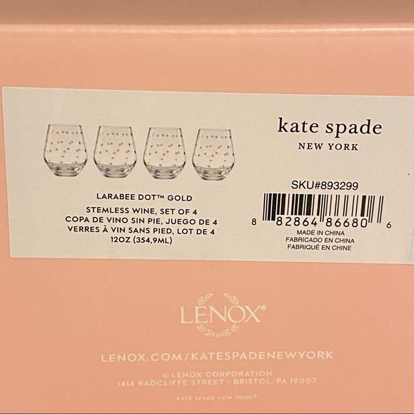 ✨2x HP✨Kate Spade Larabee Dot Gold Stemless Wine Glasses NIB - Picture 10 of 11